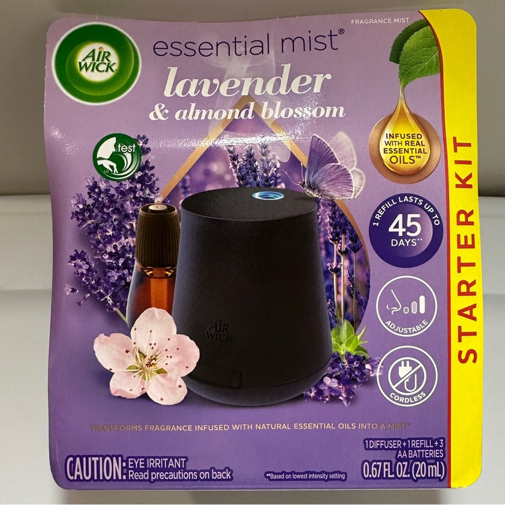 Air Wick Essential Mist Starter Kit Diffuser 1 Refill Lavender & Almond Blossom